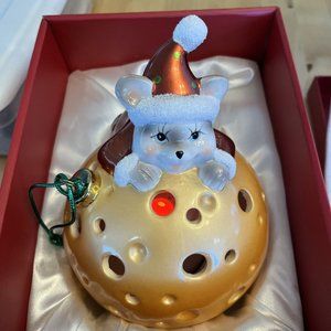 MOUSE LUMINARY Christmas Holiday Ornament WITH FLAMELESS CANDLE Tested Works